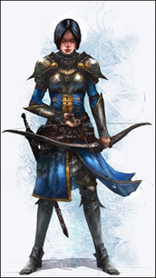 Female warrior in armor with a bow